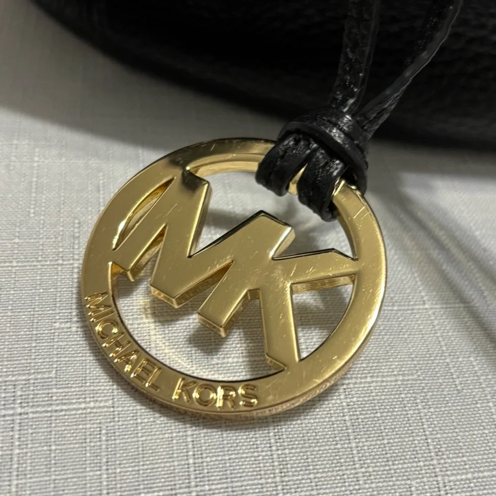 Michael Kors Black Leather Hobo Bag with Gold Accents - Picture 4 of 15